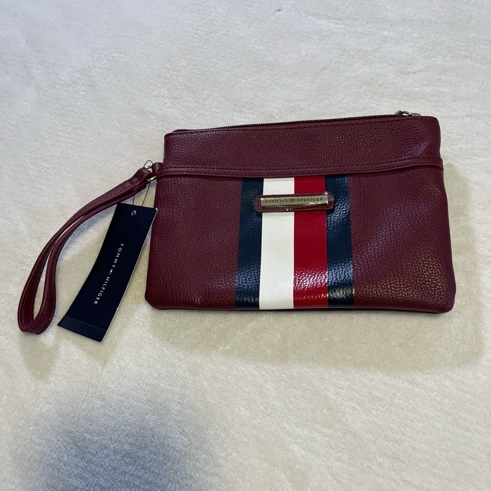 Tommy Hilfiger Burgundy and Navy Wristlet Clutch